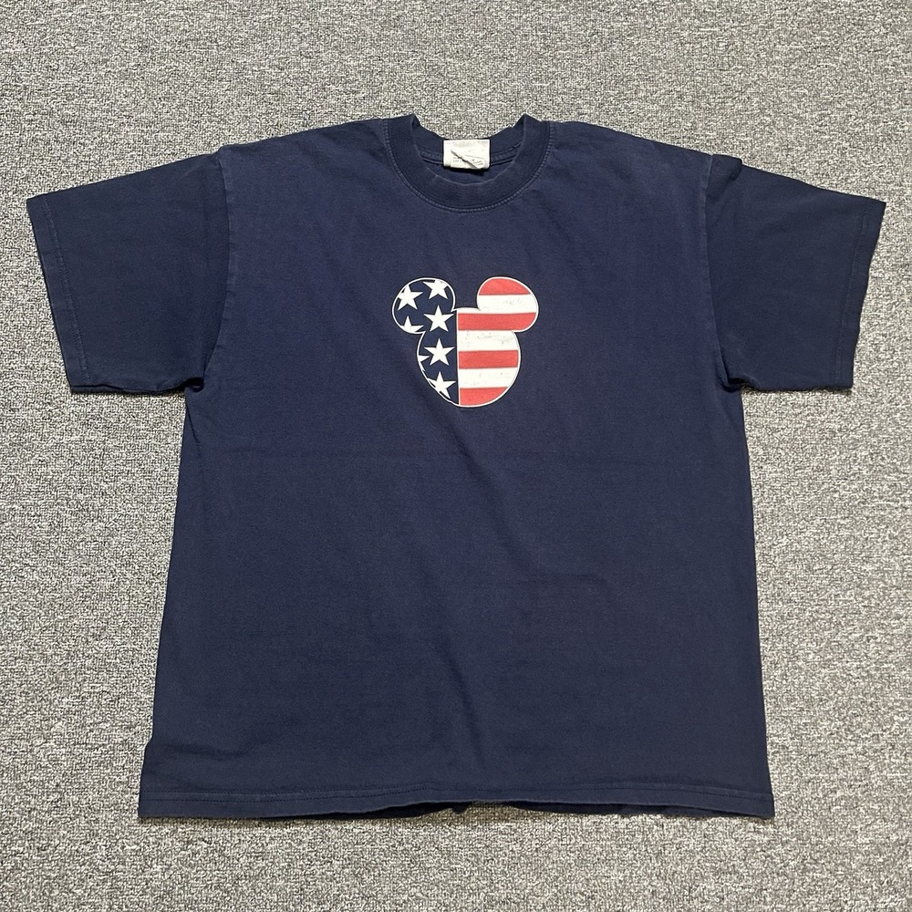 Vintage Disney Navy Flag Mickey Tee‎ Size M Walt Disney World Patriotic